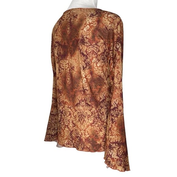 Route 66 Blouse Size Large Bell Sleeves V-Neck Side Slit Semi Sheer Lightweight - Picture 4 of 9